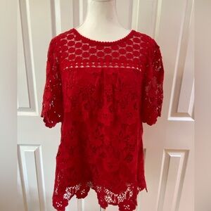 Anthropologie Vanessa & Virginia Red Candace Crochet Lace Top Size S